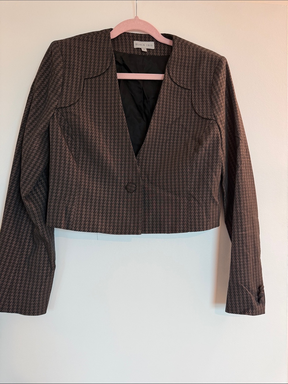 Black Rivet Brown Houndstooth Cropped Blazer